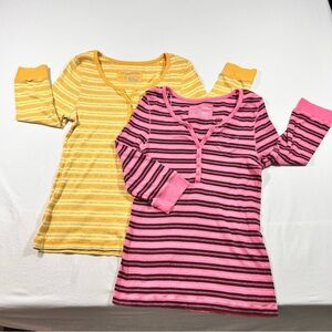 Aeropostale Pink and Yellow Striped 3/4 sleeve Tees